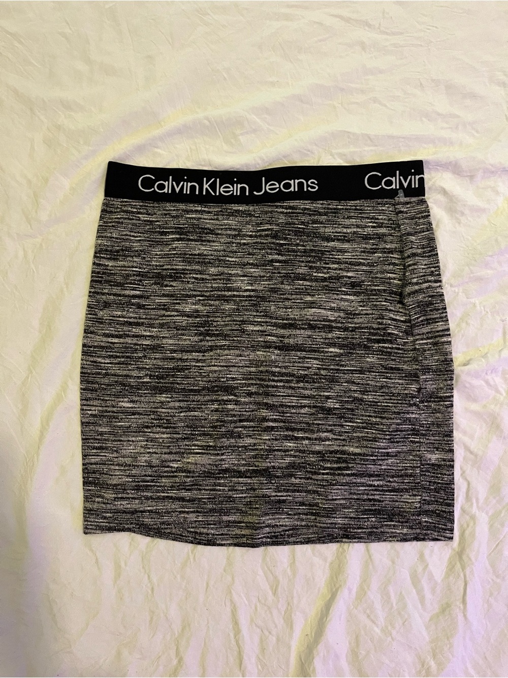 Calvin Klein Gray Marled Mini Skirt with Branded Waistband